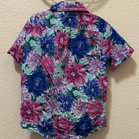 3/25$ Janie and Jack Floral Button Down Shirt - Blue and Pink - Picture 3 of 3